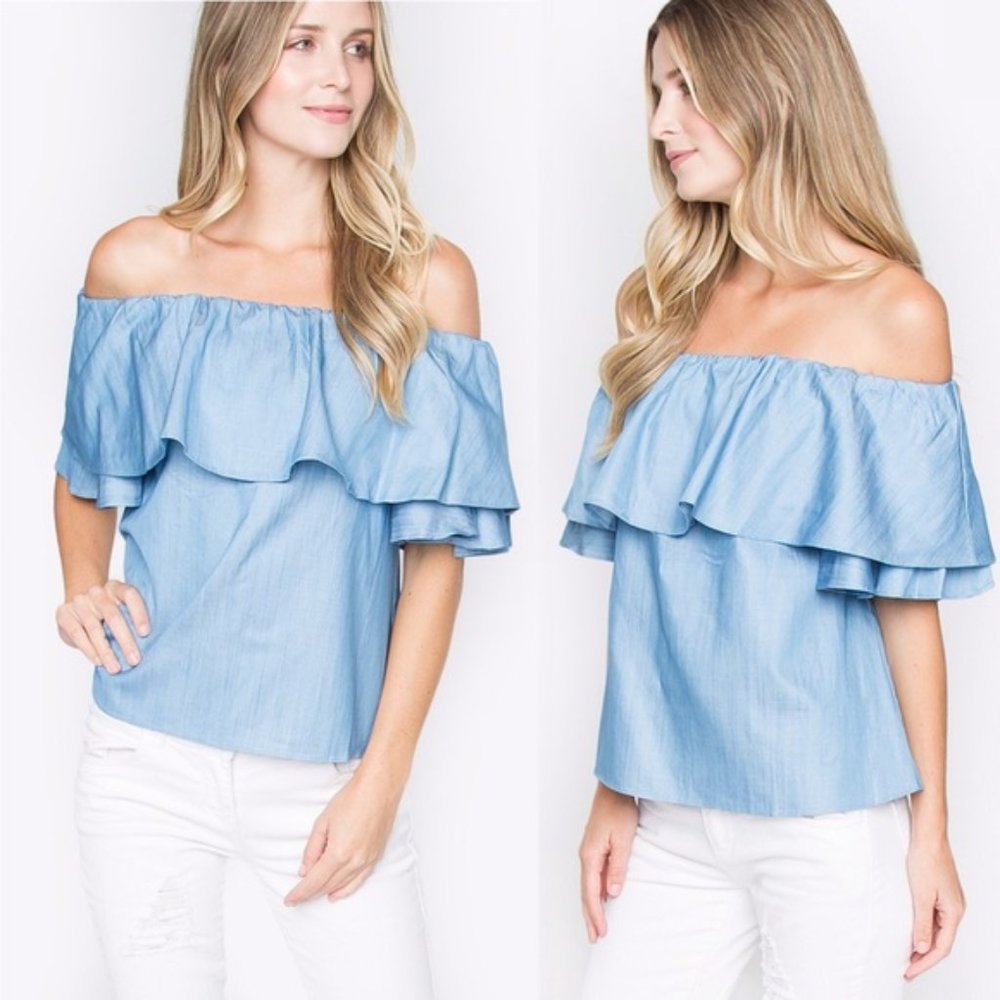 Camilla Off The Shoulder Light Wash Denim Top